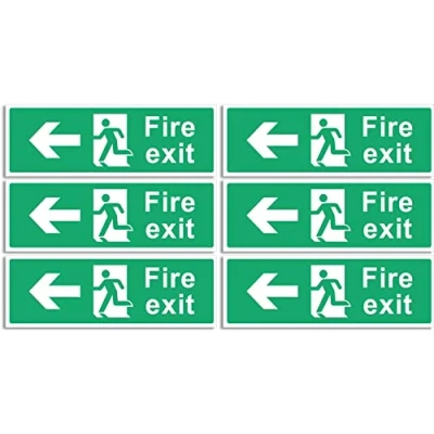 Image of RubiGo 1/2/4/6 Pack of Fire Exit Sign (LEFT ARROW) Signs Self Adhesive 30 X 10cm Escape Sticker Emergency Signage (6)