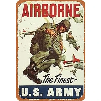 Image of Memorial Day Decor Airborne The Finest Us Army Metal Retro Art Wall Decoration Independence Spring 8x6 in Tin Sign Home Signs Poster