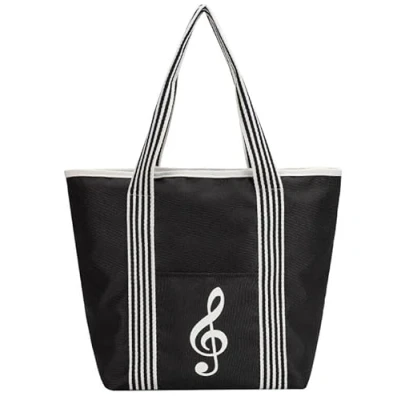 Image of KingPoint Music Tote Bag Theme Handbag Shoulder Shopping Reusable Multipurpose Musical Note for Lovers Gifts