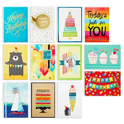 Image of Hallmark Birthday Cards Assortment, 12 with Envelopes (Premium Refill Pack Card Organizer Box)