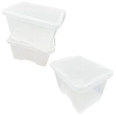 Image of STAR SUPPLIES Pack Of 5 Large Clear Plastic Home Office 24 Litre Stackable Transparent Storage Boxes With Lids