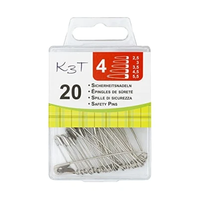 Image of TSI Safety Pins, Metal, Silver, 5 x 0.5 0.1 cm, 20 units