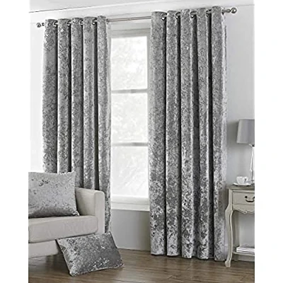 Image of Riva Paoletti Verona Ringtop Eyelet Curtains (Pair) Teal Blue Velvet Feel Crushed Look 100% Polyester 168Cm Width X 137Cm Drop (66&quot; 54&quot; Inches) Designed In The Uk