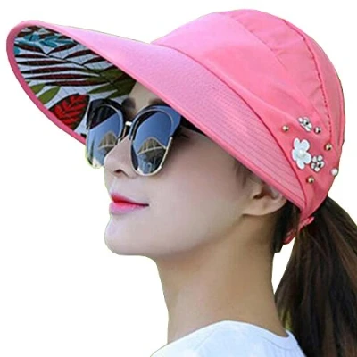 Image of Metyou Sun Hats Women Summer Hat Outdoor UV Protection Wide Large Brim Cap Beach Visor Caps Foldable (Pink)
