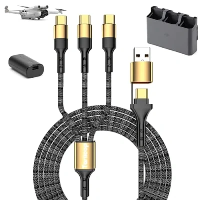 Image of Tosiicop Charger for DJI Mini 4 Pro 4K/Avata/Mini 3 Pro/Mini 2 SE/Air 2S/Mavic Pro/Air Air Mavic Drones Fast Charging Cable 5FT in 1 USB Type C 5A FPV Battery Accessories