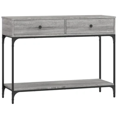 Image of vidaXL Grey Sonoma Console Table Engineered Wood Construction with Metal Frame, Spacious Drawers &amp; Shelf, Sturdy Tabletop