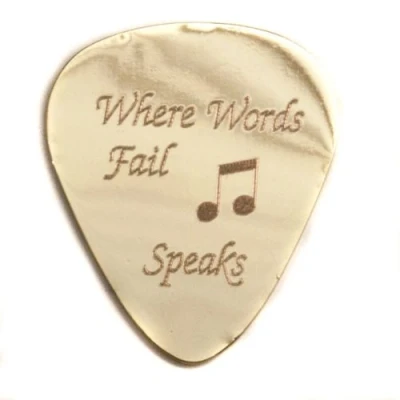Image of Personalised 1mm &quot;Where Words Fail Music Speaks&quot; Guitar Plectrum Pick (Gold) Enter Your Own Custom Text