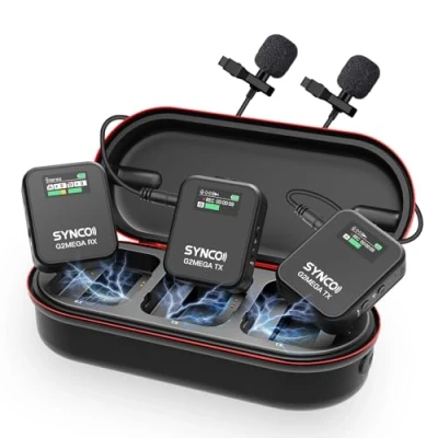 Image of SYNCO G2A2 MEGA Wireless Lavalier Microphone, Lav Mic with Charging Case Dual Transmitter 8GB Storage of 24H 656ft Video Recording for Camera/Phone/PC/Laptop