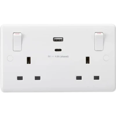 Image of KnightsBridge 13A 2G Switched socket with outboard rockers and dual USB (A+C) 5V DC 4.8A shared