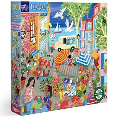 Image of eeBoo piece and Love Marketplace in France 1000 square adult Jigsaw Puzzle