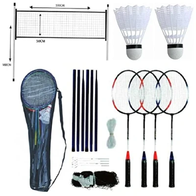Image of Rexco Professional Badminton Set 4 Player Racket Shuttlecock Poles Net Bag Garden Outdoor Game 211074