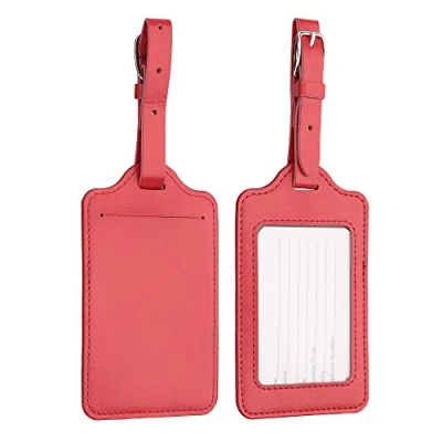 Image of kwmobile Luggage Tags 2X Synthetic Leather Name Address Cards for Travel Luggage, Suitcases Dark Red