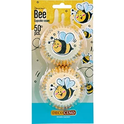 Image of DECOCINO Bee Muffin Cases (Pack of 50) Decoration Cupcake Toppers for Great Birthdays and Garden Parties!