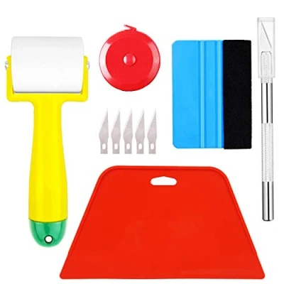 Image of Ewrap Wallpaper Smoothing Tools Hanging Kit with Red Squeegee, Seam Roller, Tape Measure