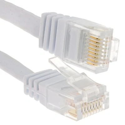 Image of kenable FLAT CAT6 Ethernet LAN Patch Cable Low Profile GIGABIT RJ45 2m WHITE [2 metres]