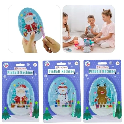 Image of 3Pcs Christmas Pinball Machines in Santa, Snowman and Reindeer Design for Party Favors &amp; Stocking Stuffers, Perfect Both Kids Ages 3+Y, Size 15cm