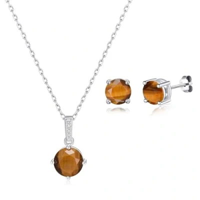 Image of Philip Jones Sterling Silver Tigers Eye Gemstone Set