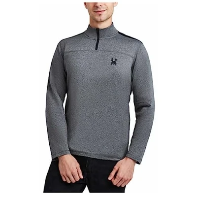 Image of Spyder Men&#039;s Active Shirt Quarter Zip Long Sleeve Performance Pullover, Gray/Black, Large