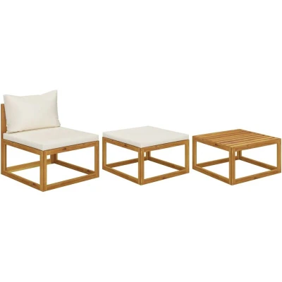 Image of 3 Piece Garden Lounge Set with Cushions Solid Wood Acacia Vidaxl