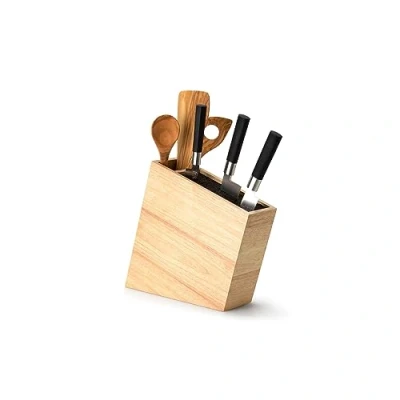 Image of Continenta 3317 Kitchen Accessories Knife Block with Flexible Insertion Including Utensils Bin, Light Brown