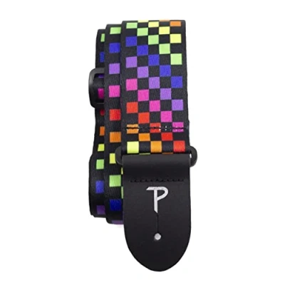 Image of Perri&#039;s Leathers Ltd. Guitar Strap Polyester Checker Rainbow Adjustable For Acoustic/Bass/Electric Guitars Made in Canada (LPCP 7300)