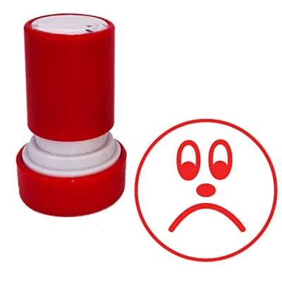 Image of Sad Face Teacher Stamp Red Ink. Self Inking, 22mm, Reinkable^