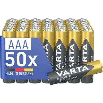 Image of VARTA Batteries AAA, pack of 50, Power on Demand, Alkaline, 1,5V, storage in environmentally friendly packaging, ideal for computer accessories, Smart Home devices, Made Germany