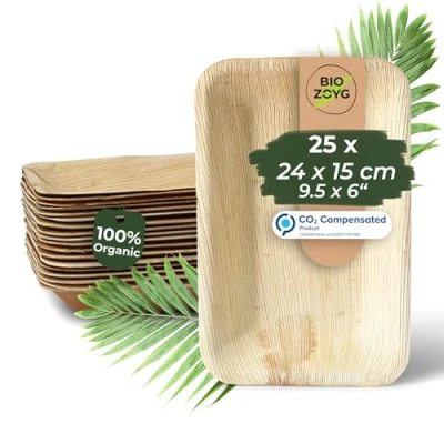 Image of BIOZOYG 25x Palm Leaf Plates 24x15 cm Disposable Compostable, Natural Party Tableware Eco Friendly