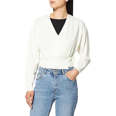 Image of NA KD Women&#039;s Overlap Knitted Cardigan Sweater, Off White, 2X Large