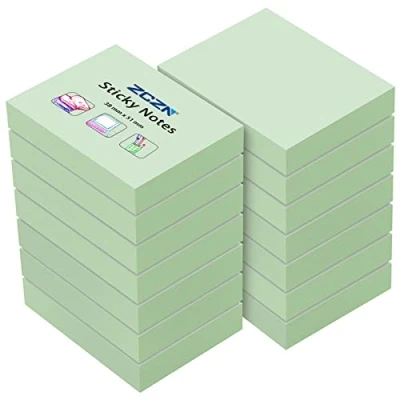 Image of ZCZN Small Sticky Notes 38 x 51mm, 100 Sheets/Pad, 14 Pads, Light Green