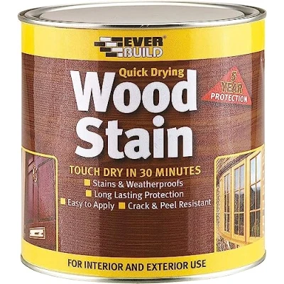 Image of Everbuild Satin Wood Stain Indoor And Outdoor Use Weatherproof UV Resistant Quick Drying Solvent Free Mahogany 2.5L