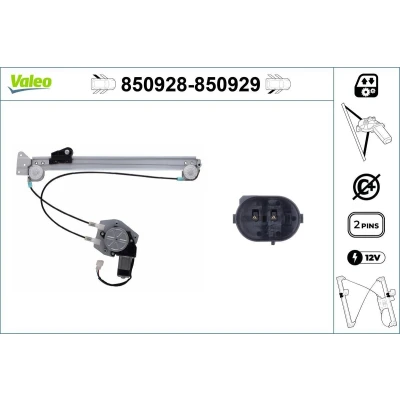 Image of 51358159835, 51358252429, 8159835, 8252429 Window regulator VALEO 850928 Left Rear electric with motor without comfort function