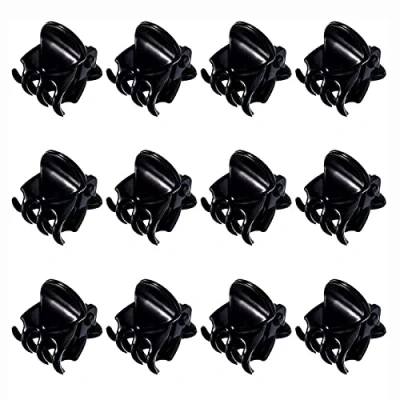 Image of Lansonee 12 Pcs Mini Hair Clips Plastic Accessories Claws Pins Clamps for Girls, Women (Black)