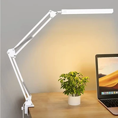 Image of SKYLEO LED Desk Lamp with Clip Eye Protection Lamps for Study Swing Arm USB Office 3 Light Modes x 10 Brightness Levels 5V/2A Adapter White