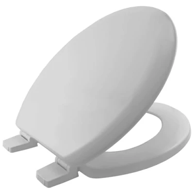 Image of BEMIS Chicago Whisper Grey Toilet Seat. Wooden Seat with Water Based Paint for Easy Clean. Oval Adjustable Plastic Hinges, Universal &amp; Installation,