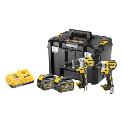 Image of DEWALT DCK276T2T GB Combi Drill and Impact Driver XR 18V Brushless Kit (2 x FLEXVOLT 6.0Ah Batteries) in T STAK Box, 18 V, Yellow/Black