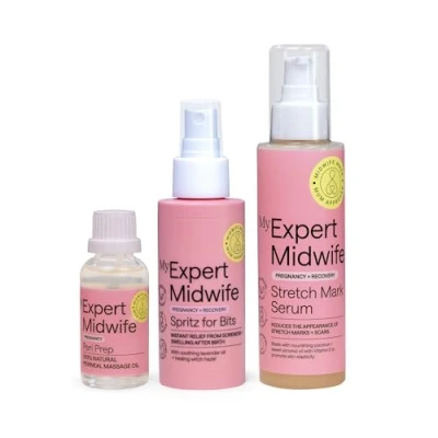 Image of My Expert Midwife Pregnancy and Birth Essentials with Fantastic Skin Elastic Stretch Mark Cream, Peri Prep Perineal Massage Oil Spritz for Bits Postnatal Relief Spray