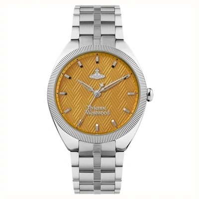 Image of Vivienne Westwood The Mews Ladies Quartz Watch with Orange Dial &amp; Silver Stainless Steel Bracelet