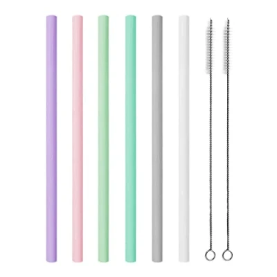Image of Jagowa 6PCS Silicone Reusable Flexible Straws Colorful Drinking 25cm with Cleaning Brushes BPA Free