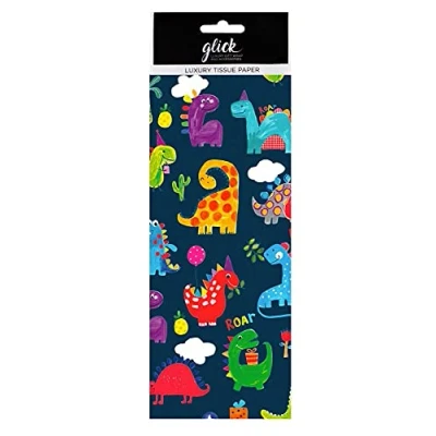 Image of Glick Luxury 4 Sheets of Dinosaur Roar Tissue Paper for Gift Wrapping, Birthday Boys, Multicoloured, When Opened each Sheet measures 500 x 750mm