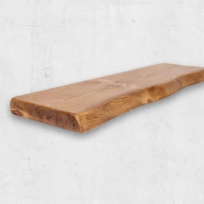 Image of Waney/Live Edge Chunky Rustic Floating Shelf 9x2, Natural Oak, 120cm