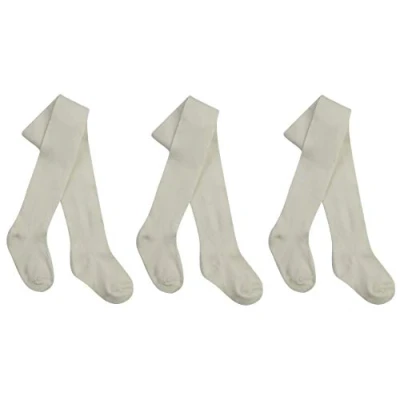 Image of Tick Tock Baby Girls Cotton Rich Plain Tights 3 Pack Cream 6 12 months