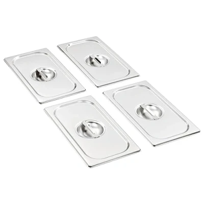 Image of vidaXL Stainless Steel Pan Lids GN 1/3 Set of 4 Silver 325x176mm Durable and Scratch Free Ideal for Restaurants, Hotels, Parties, Home Kitchens