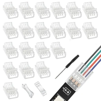 Image of EPLZON 4 Pin 10 mm LED Strip Connector Light to Wire Quick RGB Lights Adapter Clear Unwired Gapless Track Lighting for 5050 Light(20pcs)