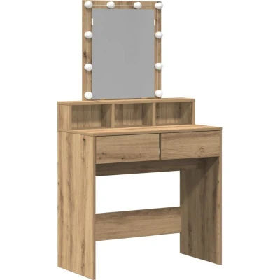 Image of vidaXL artisan oak vanity table engineered wood dressing with mirror and shelves matte finish for bedroom