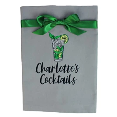 Image of TeddyTs Personalised Mojito Cocktail Grey Tea Towel, 70CM x 50CM (Approx)