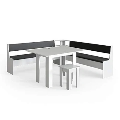 Image of Vicco Corner bench group Roman, White/Anthracite, 210 x cm with table