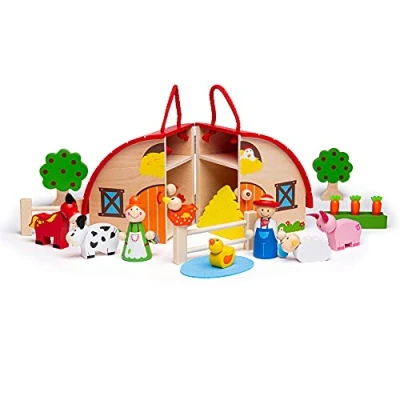 Image of Bigjigs Toys Mini Farm Yard Play Sets with Wooden Animals Set, Childrens Toys, Animal Playset Quality