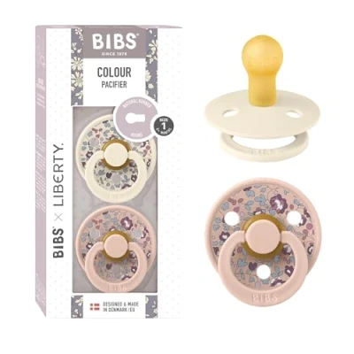 Image of BIBS Liberty Pacifier 2 Colour Natural Rubber Latex Soothers BPA Free Dummy Round Nipple Designed &amp; Made in Denmark Eloise Blush