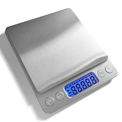 Image of JOEAA Food Scale Digital Weight 3000g/0.1g Oz Grams and Ounces Kitchen for Cooking Baking with Backlight LCD Display, Tare, 9 Units, Auto Off, 2 Trays, Batteries Included Stainless Steel
